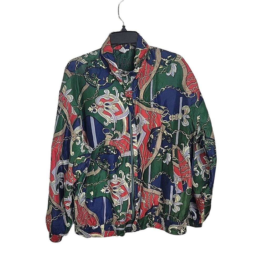 FUDA International Green Silk Full Zip Windbreaker‎ Jacket Women's Size Large